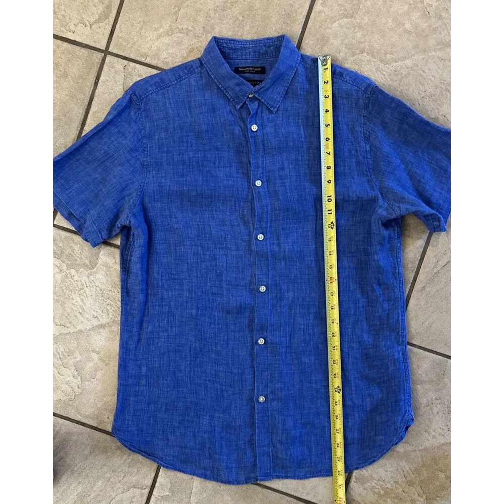 Banana Republic Short Sleeve Button-Down Size M Blue  100% Linen Preppy Camden